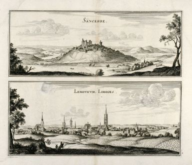 Antique Maps, Merian, France, Sancerre, Limoges, 1657: Sancerre / Lemovicum. Limoges