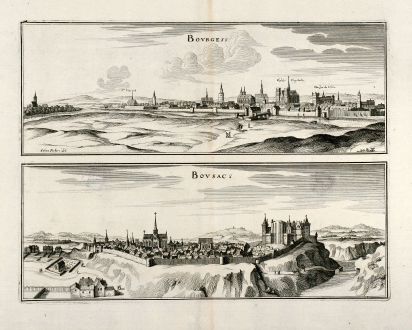 Antique Maps, Merian, France, Bourges, Boussac en Creuse, 1657: Bourges / Bousac