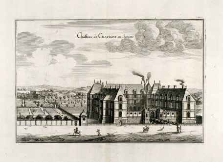 Antique Maps, Merian, France, Chavigny, Touraine, 1657: Chasteau de Chavigny en Touraine