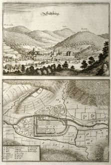 Antique Maps, Merian, Germany, Baden-Wurttemberg, Sulzburg, 1643: Sultzburg