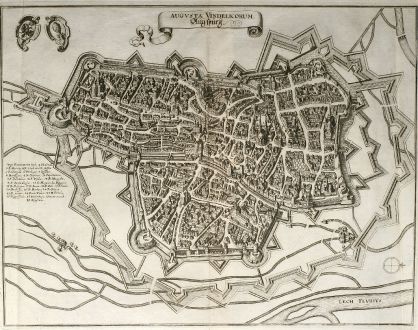 Antique Maps, Merian, Germany, Bavaria, Augsburg, 1643: Augusta Vindelicorum. Augspurg