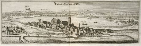 Antike Landkarten, Merian, Deutschland, Baden-Württemberg, Bad Buchau, 1643: Buchau Statt und Stifft