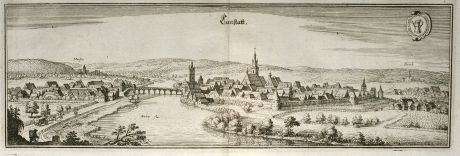 Antique Maps, Merian, Germany, Baden-Wurttemberg, Bad Cannstatt, 1643: Canstatt