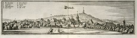 Antike Landkarten, Merian, Deutschland, Baden-Württemberg, Karlsruhe, Durlach: Durlach