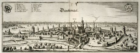 Antique Maps, Merian, Germany, Bavaria, Dinkelsbühl, 1643: Dünckelsbühel