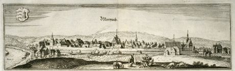 Antike Landkarten, Merian, Deutschland, Baden-Württemberg, Marbach, 1643: Marpach