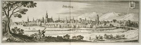 Antique Maps, Merian, Germany, Baden-Wurttemberg, Offenburg, 1643: Offenburg