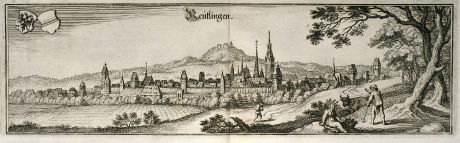 Antike Landkarten, Merian, Deutschland, Baden-Württemberg, Reutlingen, 1643: Reütlingen