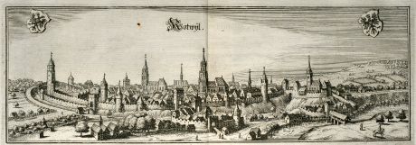 Antike Landkarten, Merian, Deutschland, Baden-Württemberg, Rottweil, 1643: Rotwyl