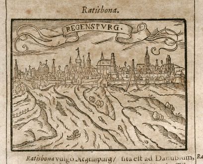 Antique Maps, Saur, Germany, Bavaria, Straubing / Landshut, 1608: Regenspurg / Landeshutsium