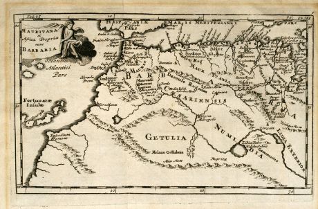 Antike Landkarten, Clüver, Nordafrika, Nordwest Afrika, 1700: Mauritana et Africa Propria nunc Barbaria