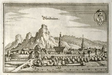 Antike Landkarten, Merian, Deutschland, Baden-Württemberg, Blaubeuren, 1643: Blaubeüren