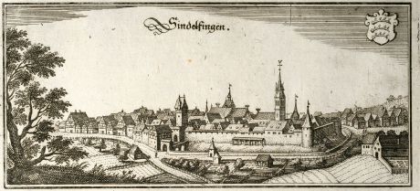 Antike Landkarten, Merian, Deutschland, Baden-Württemberg, Sindelfingen, 1643: Sindelfingen