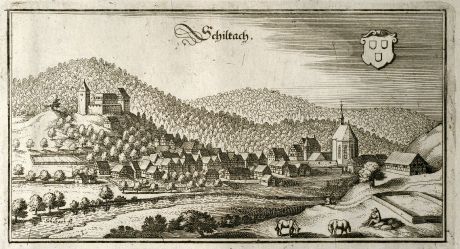 Antike Landkarten, Merian, Deutschland, Baden-Württemberg, Schwarzwald, Schiltach: Schiltach