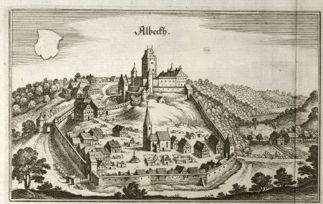 Antique Maps, Merian, Germany, Baden-Wurttemberg, Albeck, 1643: Albeckh