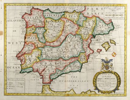 Antique Maps, Wells, Spain - Portugal, 1738: A New Map of Present Spain & Portugal ...