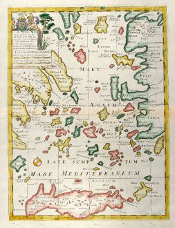 Antike Landkarten, Wells, Griechenland, Ägäis, Kreta, 1738: A New Map of the Islands of the Aegaean Sea, together with the Island of Crete, and the Adjoining Isles.