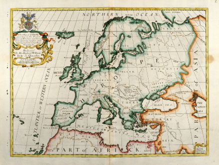 Antique Maps, Wells, Europe Continent, 1738: A New Map of Europe according to the Present General Divisions and Names ...