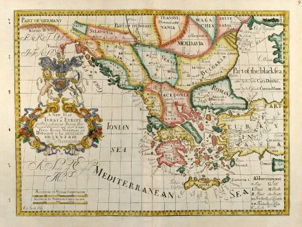 Antike Landkarten, Wells, Griechenland, Griechenland, Türkei, Balkan, 1738: A New Map of Turky in Europe, And Parts of adjoyning ...