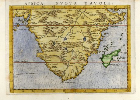 Antike Landkarten, Ruscelli, Südafrika, Südafrika, 1562: Africa nuova tavola