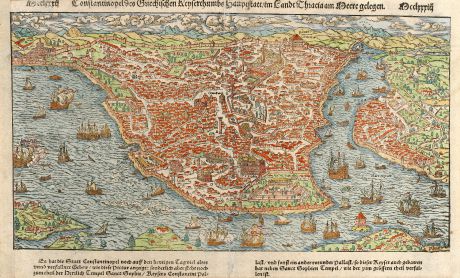 Antike Landkarten, Münster, Türkei, Konstantinopel, Istanbul, 1550: Constantinopel des Griechischen Keyserthumbs Hauptstatt, im Lande Thracia am Meere gelegen