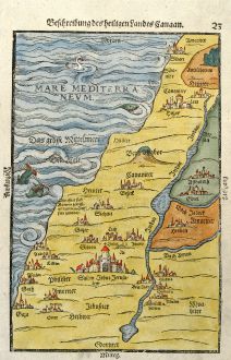 Antique Maps, Bünting, Holy Land, Palestine, Israel, 1581: Beschreibung des heiligen Landes Canaan