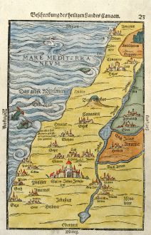 Antique Maps, Bünting, Holy Land, Palestine, Israel, 1581: Beschreibung des heiligen Landes Canaan