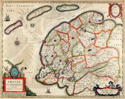 Antique Maps, Hondius, Netherlands, West-Friesland, 1630: Frisia Occidentalis Auctoribus Adriano Metio et Gerardo Freitag.