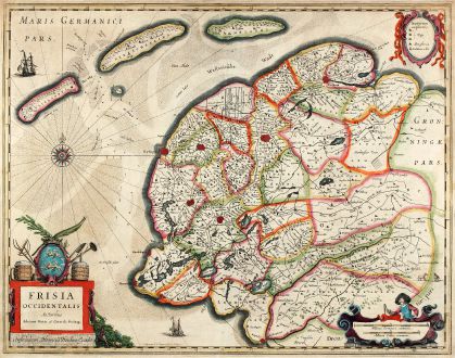 Antike Landkarten, Hondius, Niederlande, Westfriesland, 1630: Frisia Occidentalis Auctoribus Adriano Metio et Gerardo Freitag.