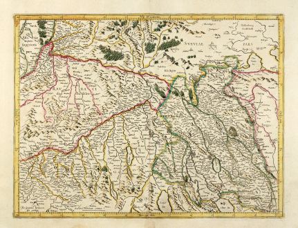 Antike Landkarten, Mercator, Schweiz, Zürich, Basel, 1628: [Zurichgow]