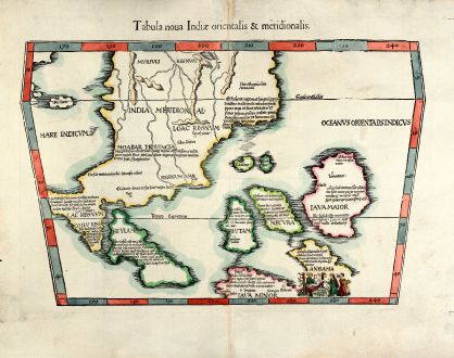 Antike Landkarten, Fries, Südost Asien, Indonesien, Singapur, Malaysia, Thailand: Tabula noua Indiae orientalis & meridionalis.
