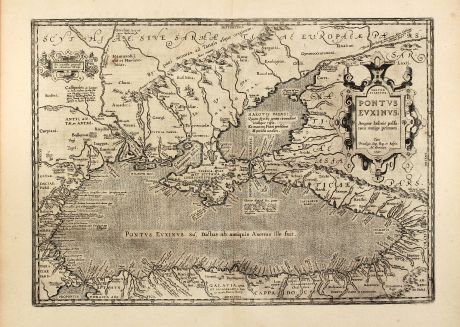 Antique Maps, Ortelius, Russia, Black Sea, Ukraine, Crimea, 1603: Pontus Euxinus