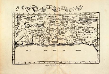 Antike Landkarten, Fries, Heiliges Land, Israel, Palästina, 1535: Tabula Terre Sanctae
