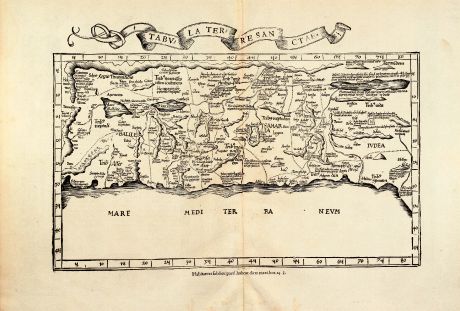 Antique Maps, Fries, Holy Land, Israel, Palestine, 1535: Tabula Terre Sanctae