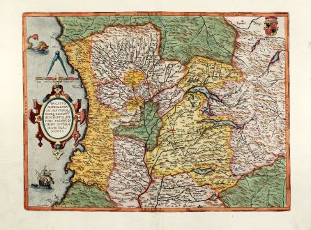 Antike Landkarten, Ortelius, Italien, Mailand, Milano, 1592: Ducatus Mediolanensis, Finitimarumq Regionu Descriptio Auctore Iooanne Georgio Septala Mediolanense